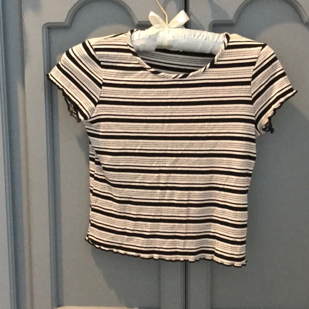 White and Black Stripe Lettuce Edge Girls tee